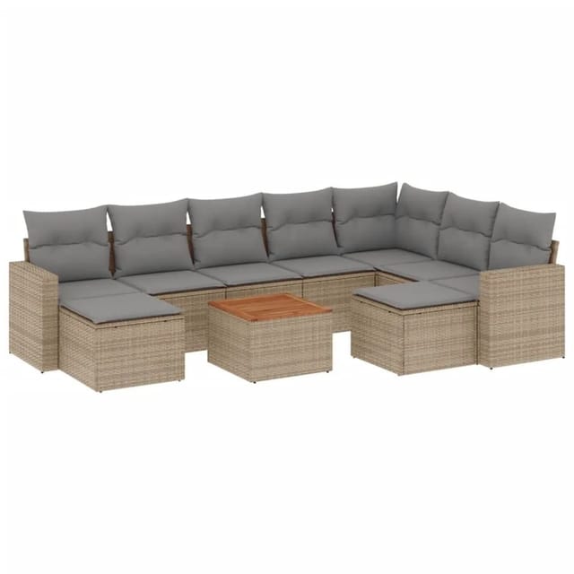 vidaXL 10-Tlg Garten-Sofagarnitur mit Kissen Beige Poly Rattan 3224407