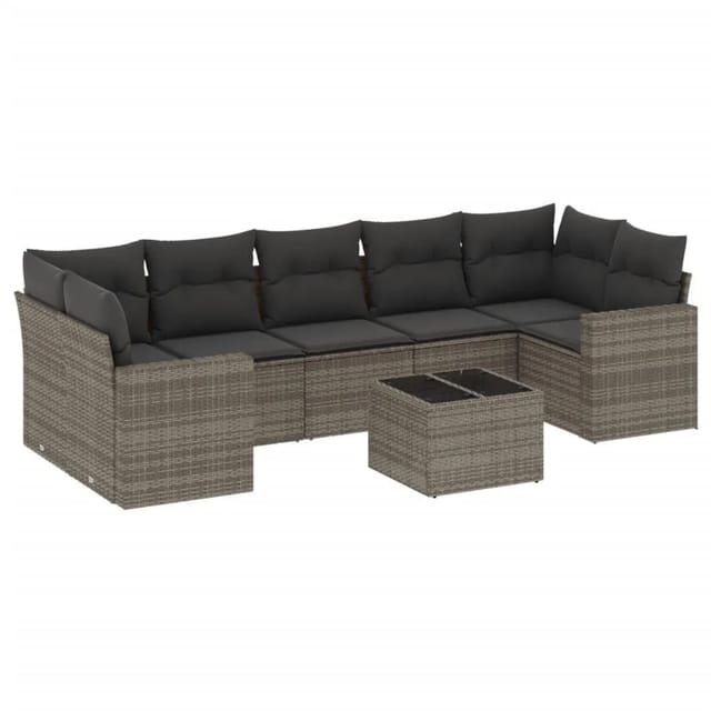 vidaXL 8-Tlg Garten-Sofagarnitur mit Kissen Grau Poly Rattan 3251077