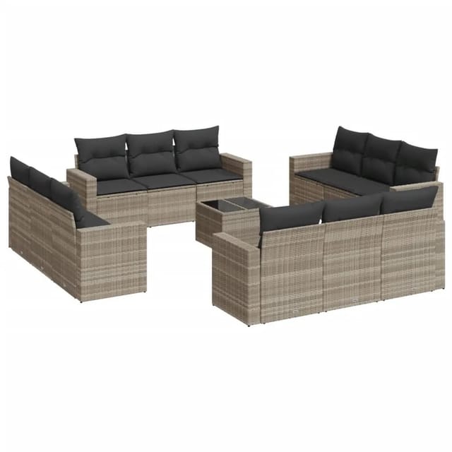 vidaXL 13-Tlg Garten-Sofagarnitur mit Kissen Hellgrau Poly Rattan 3251119