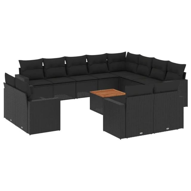 vidaXL 13-Tlg Garten-Sofagarnitur mit Kissen Schwarz Poly Rattan 3224389