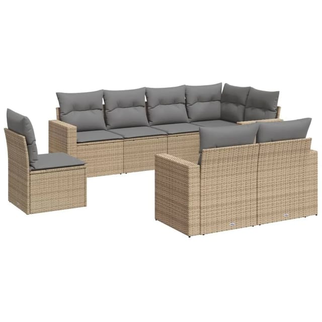 vidaXL 8-Tlg Garten-Sofagarnitur mit Kissen Beige Poly Rattan 3251576