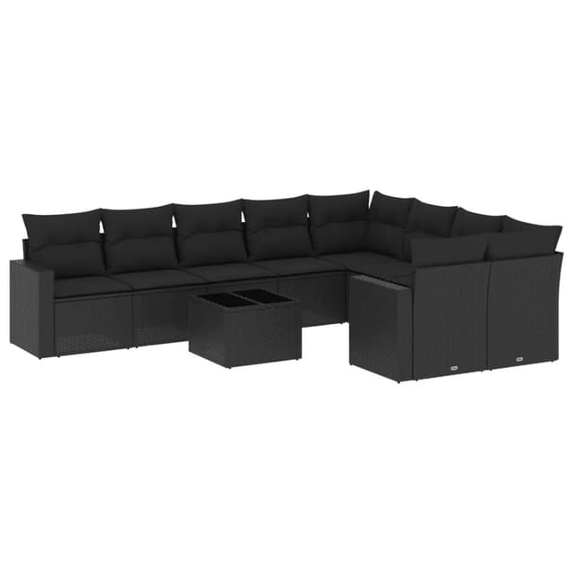 vidaXL 10-Tlg Garten-Sofagarnitur mit Kissen Schwarz Poly Rattan 3251782