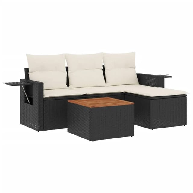 vidaXL 5-Tlg Garten-Sofagarnitur mit Kissen Schwarz Poly Rattan 3224530