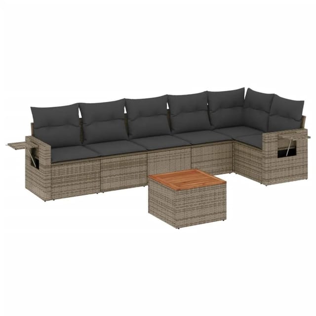 vidaXL 7-Tlg Garten-Sofagarnitur mit Kissen Grau Poly Rattan 3224576