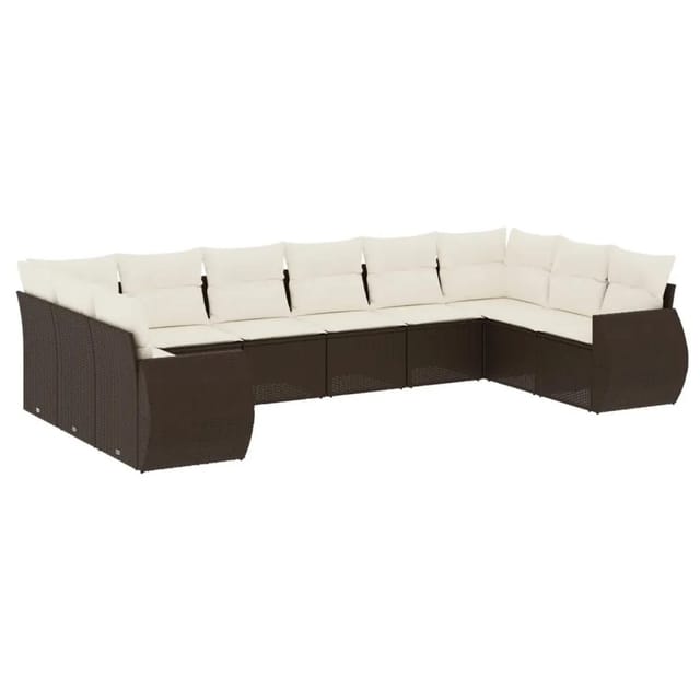 vidaXL 10-Tlg Garten-Sofagarnitur mit Kissen Braun Poly Rattan 3221872