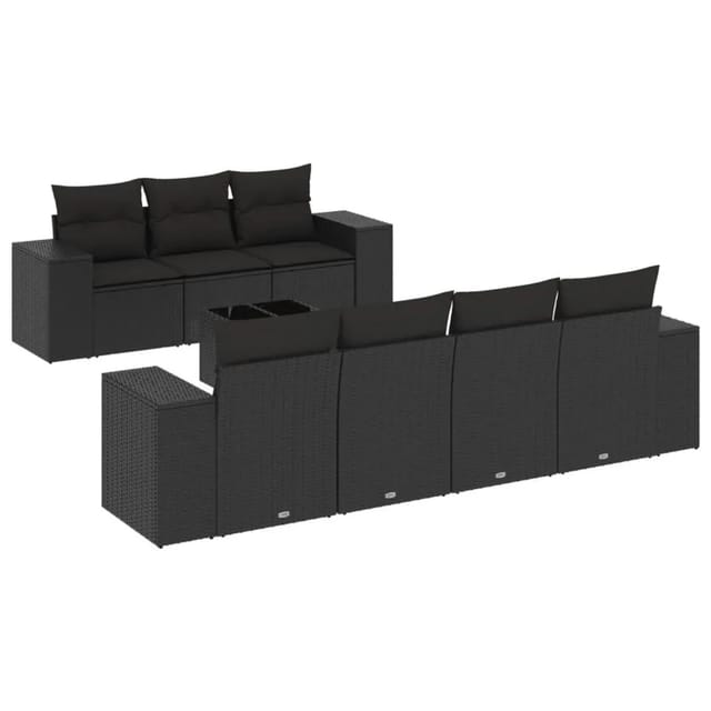 vidaXL 8-Tlg Garten-Sofagarnitur mit Kissen Schwarz Poly Rattan 3222324