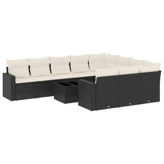 vidaXL 11-Tlg Garten-Sofagarnitur mit Kissen Schwarz Poly Rattan 3251833