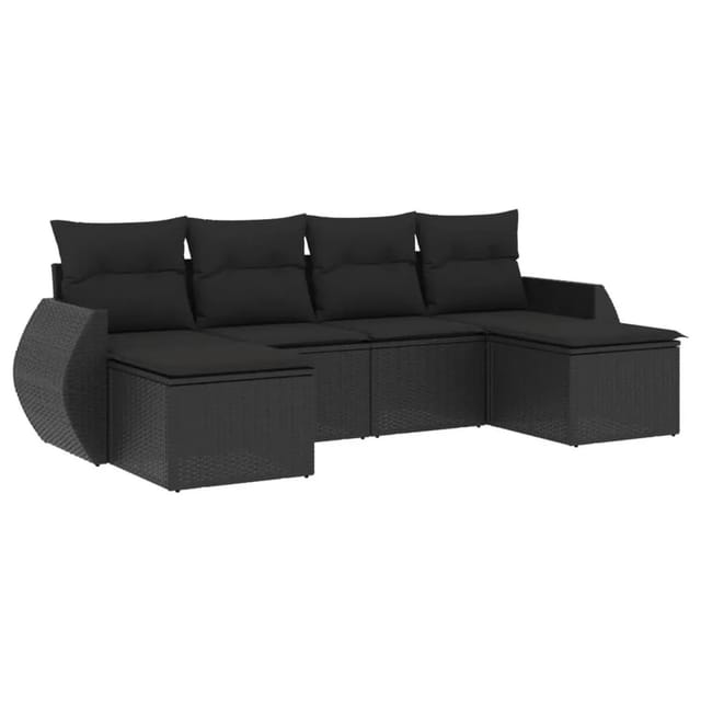 vidaXL 6-Tlg Garten-Sofagarnitur mit Kissen Schwarz Poly Rattan 3221714