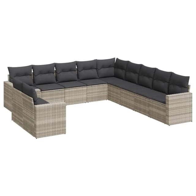 vidaXL 11-Tlg Garten-Sofagarnitur mit Kissen Hellgrau Poly Rattan 3251529