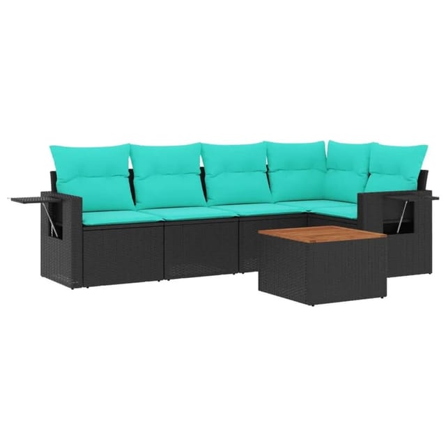 vidaXL 6-Tlg Gartensofa-Set mit Kissen Schwarzes Polyrattan 3224552