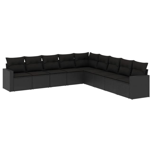 vidaXL 9-Tlg Garten-Sofagarnitur mit Kissen Schwarz Poly Rattan 3251422