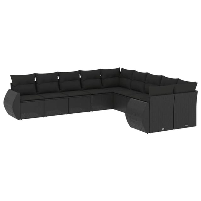 vidaXL 10-Tlg Garten-Sofagarnitur mit Kissen Schwarz Poly Rattan 3221904