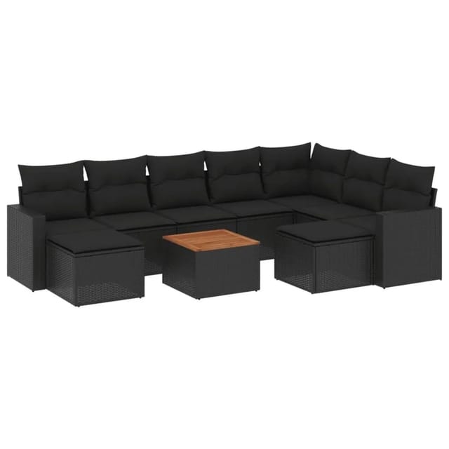 vidaXL 10-Tlg Garten-Sofagarnitur mit Kissen Schwarz Poly Rattan 3224403