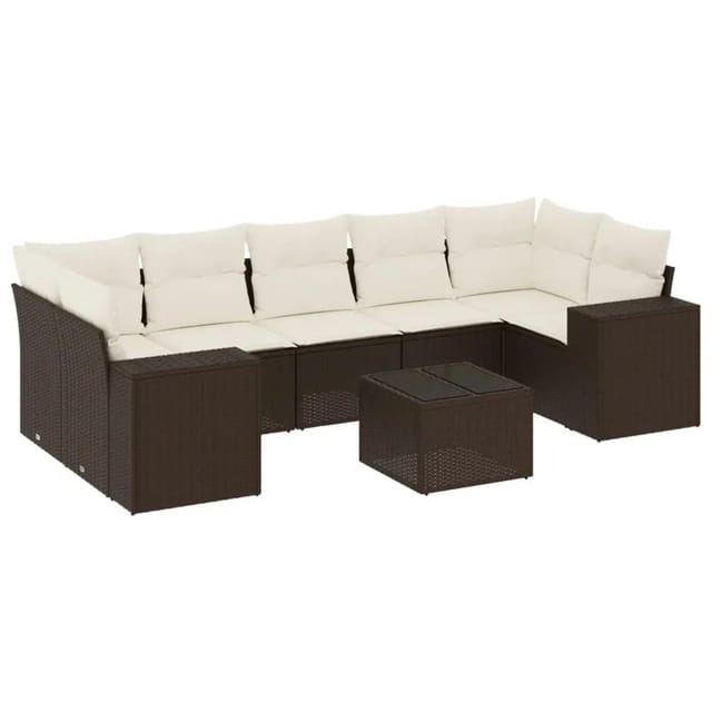 vidaXL 8-Tlg Garten-Sofagarnitur mit Kissen Braun Poly Rattan 3222342