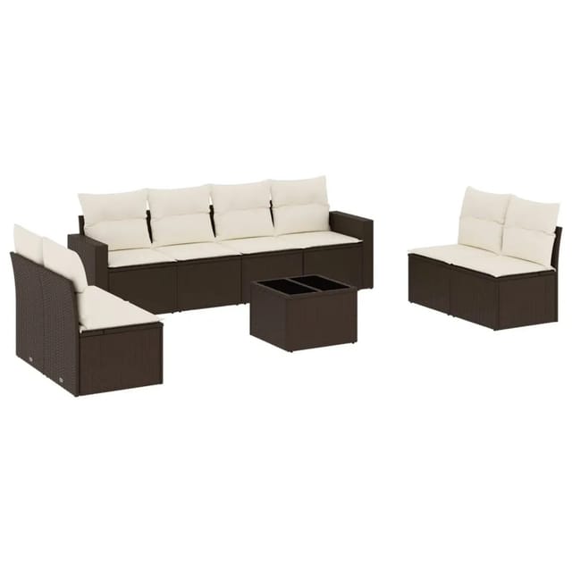 vidaXL 9-Tlg Garten-Sofagarnitur mit Kissen Braun Poly Rattan 3251200