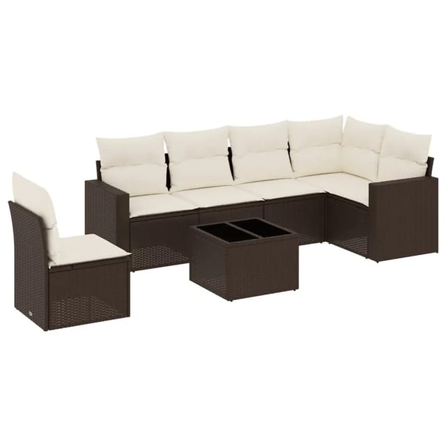 vidaXL 7-Tlg Garten-Sofagarnitur mit Kissen Braun Poly Rattan 3251380