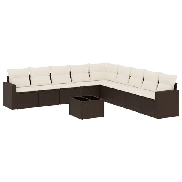 vidaXL 10-Tlg Garten-Sofagarnitur mit Kissen Braun Poly Rattan 3251440