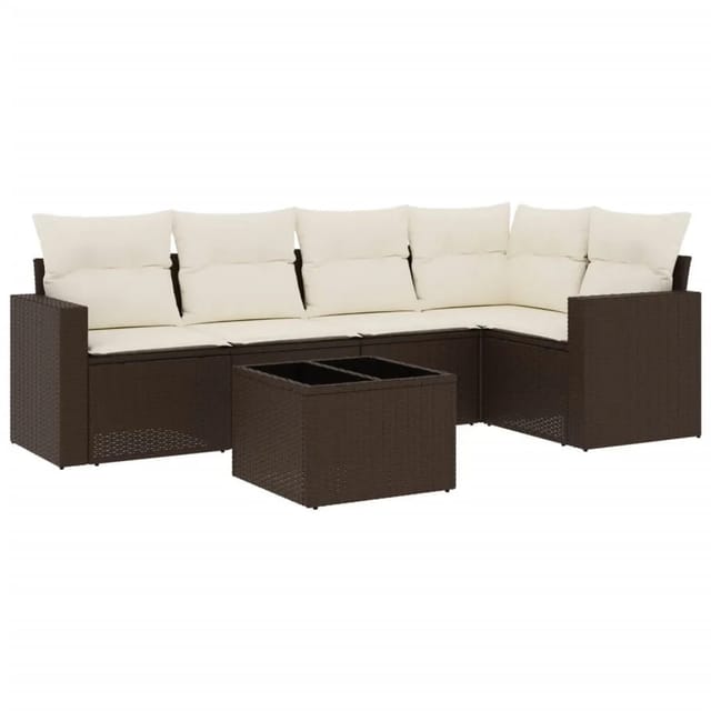 vidaXL 6-Tlg Garten-Sofagarnitur mit Kissen Braun Poly Rattan 3251280