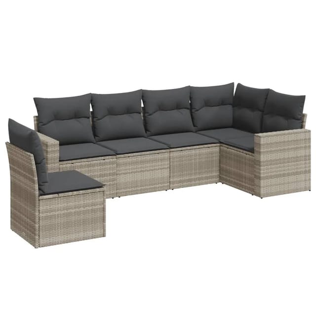 vidaXL 6-Tlg Garten-Sofagarnitur mit Kissen Hellgrau Poly Rattan 3251369