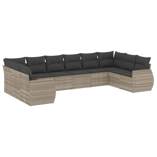 vidaXL 10-Tlg Garten-Sofagarnitur mit Kissen Hellgrau Poly Rattan 3221871