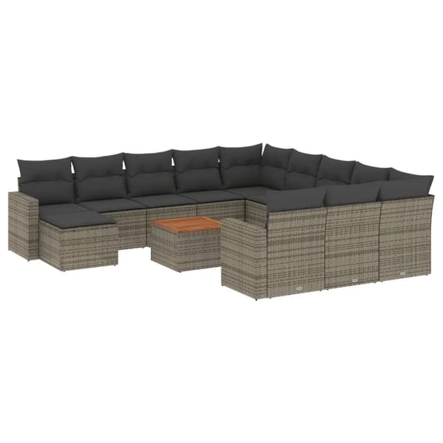 vidaXL 13-Tlg Garten-Sofagarnitur mit Kissen Grau Poly Rattan 3224429