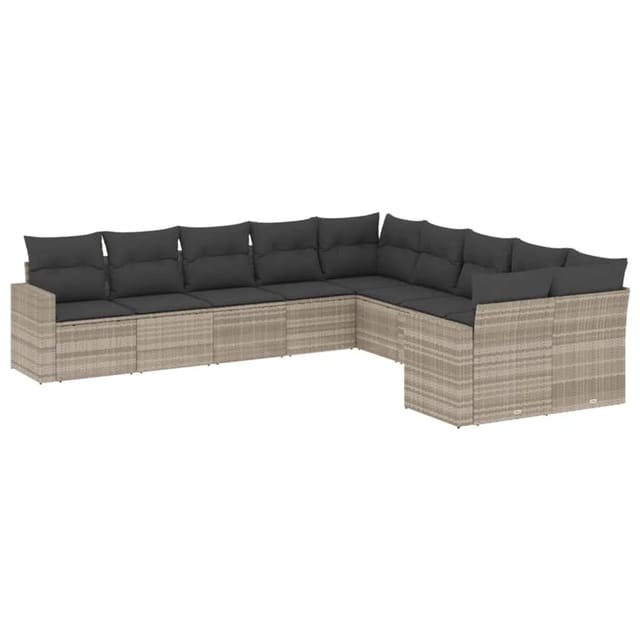 vidaXL 10-Tlg Garten-Sofagarnitur mit Kissen Hellgrau Poly Rattan 3251849