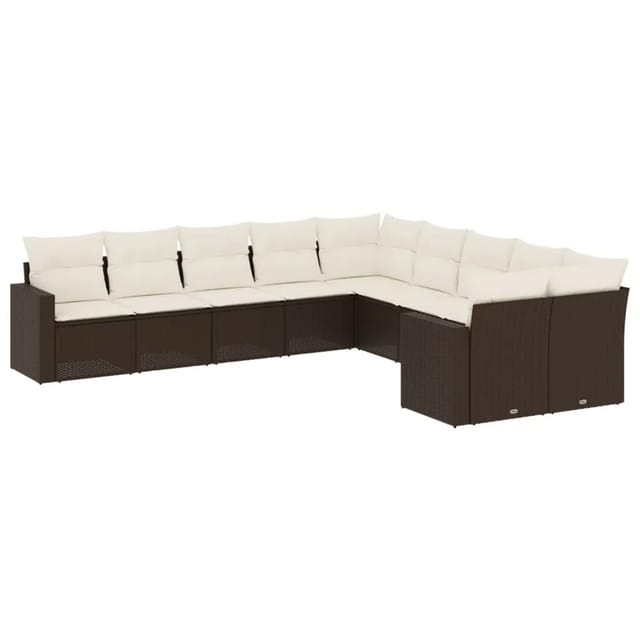 vidaXL 10-Tlg Garten-Sofagarnitur mit Kissen Braun Poly Rattan 3251850