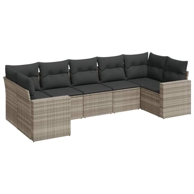 vidaXL 7-Tlg Garten-Sofagarnitur mit Kissen Hellgrau Poly Rattan 3251729