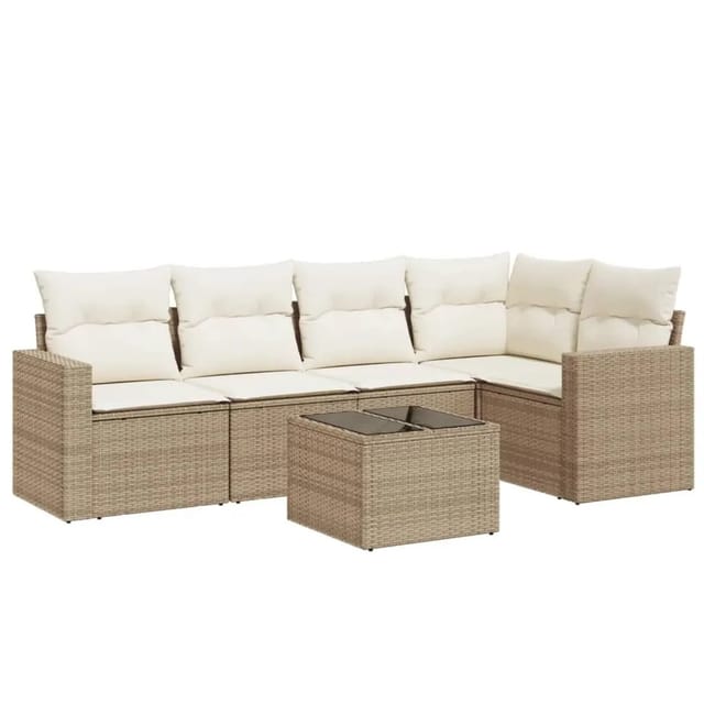 vidaXL 6-Tlg Garten-Sofagarnitur mit Kissen Beige Poly Rattan 3251275