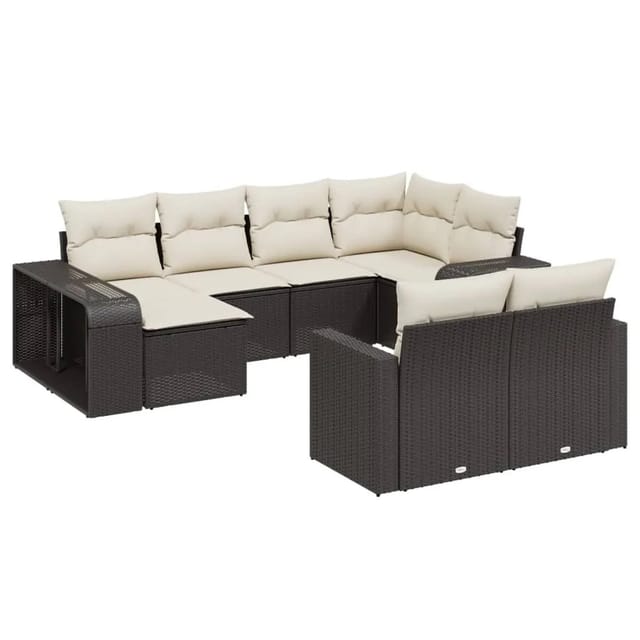 vidaXL 10-Tlg Garten-Sofagarnitur mit Kissen Schwarz Poly Rattan 3261286