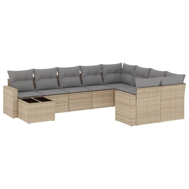 vidaXL 10-Tlg Garten-Sofagarnitur mit Kissen Beige Poly Rattan 3251796