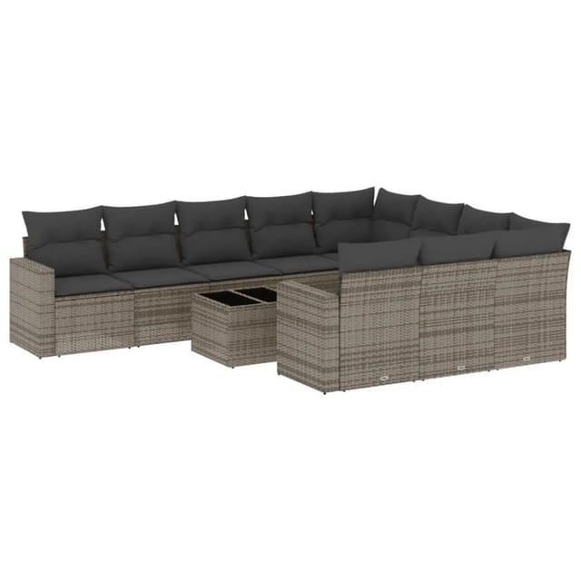 vidaXL 11-Tlg Garten-Sofagarnitur mit Kissen Grau Poly Rattan 3251837