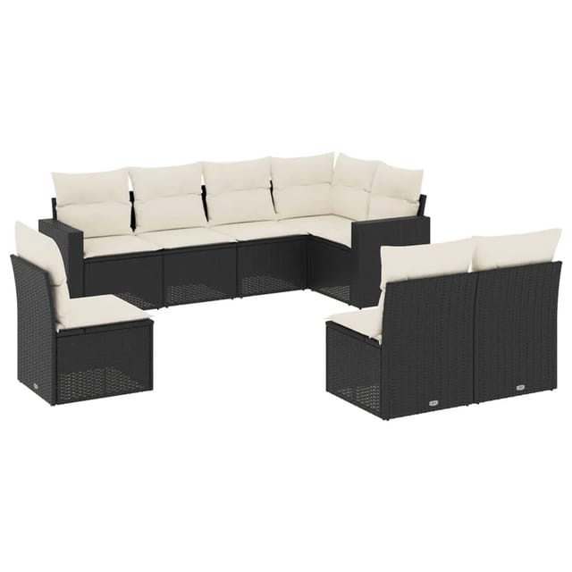 vidaXL 8-Tlg Garten-Sofagarnitur mit Kissen Schwarz Poly Rattan 3251403