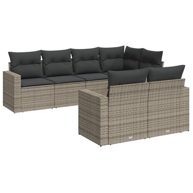 vidaXL 7-Tlg Garten-Sofagarnitur mit Kissen Grau Poly Rattan 3251547