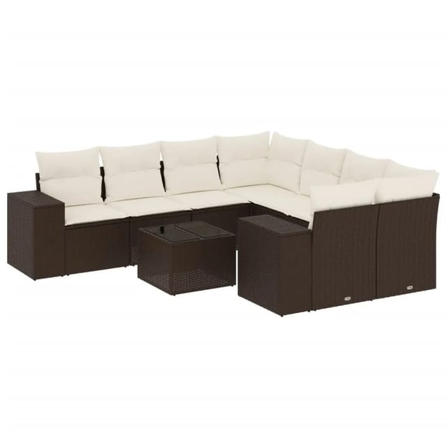 vidaXL 9-Tlg Garten-Sofagarnitur mit Kissen Braun Poly Rattan 3222362