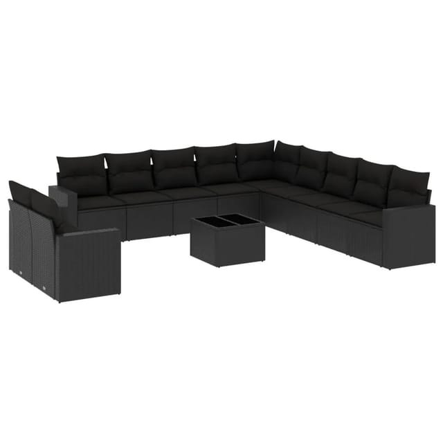 vidaXL 12-Tlg Garten-Sofagarnitur mit Kissen Schwarz Poly Rattan 3251532