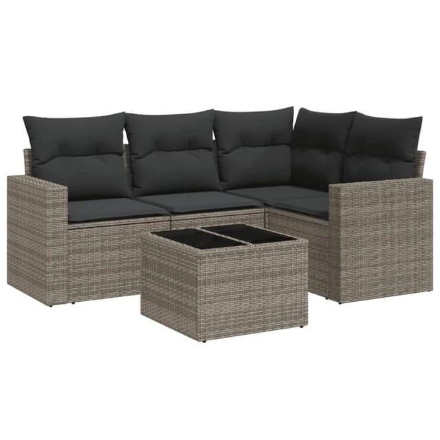 vidaXL 5-Tlg Garten-Sofagarnitur mit Kissen Grau Poly Rattan 3251257