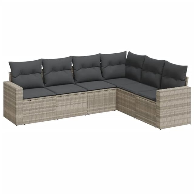vidaXL 6-Tlg Garten-Sofagarnitur mit Kissen Hellgrau Poly Rattan 3251349