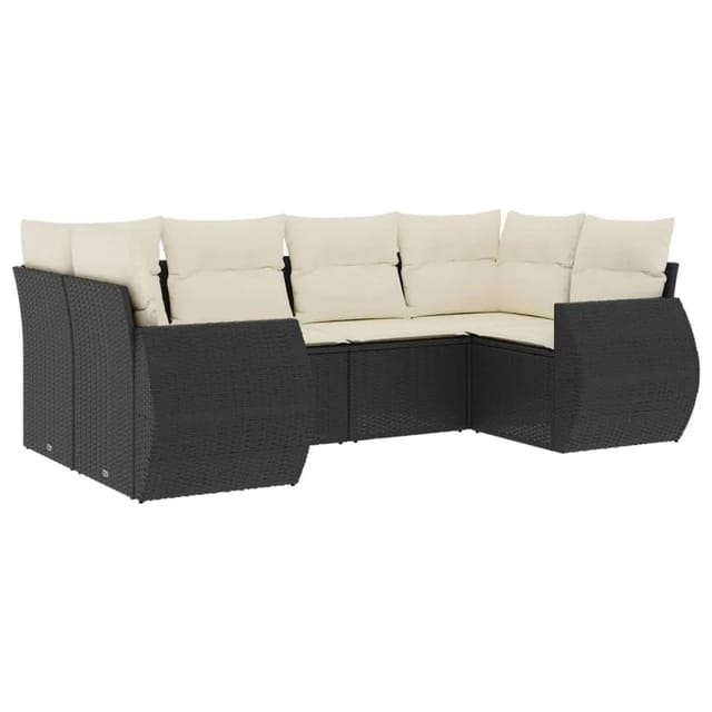 vidaXL 6-Tlg Garten-Sofagarnitur mit Kissen Schwarz Poly Rattan 3221775
