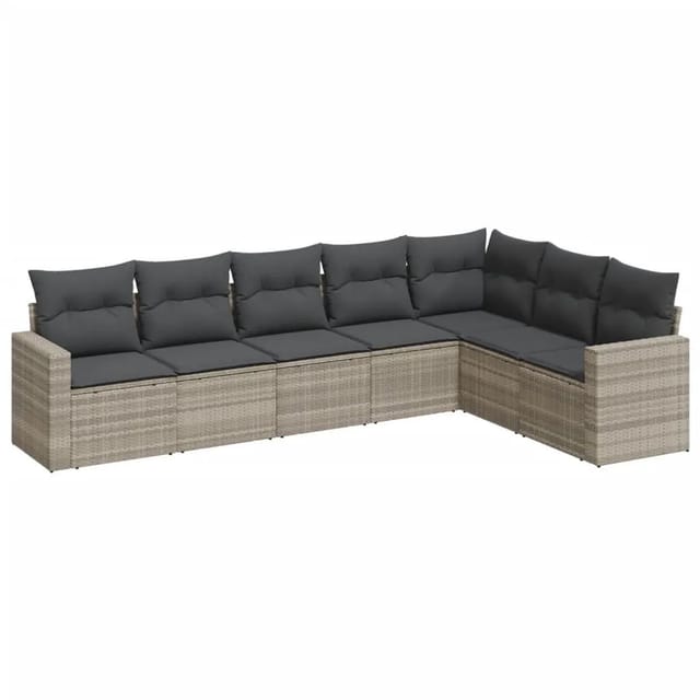 vidaXL 7-Tlg Garten-Sofagarnitur mit Kissen Hellgrau Poly Rattan 3251389