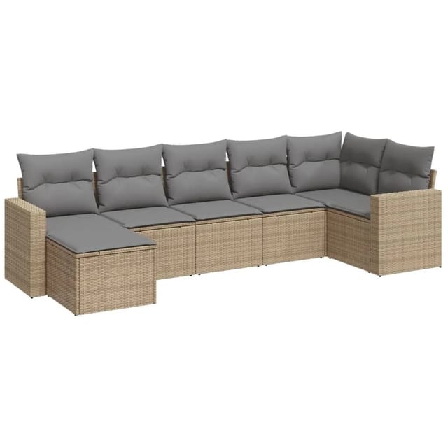 vidaXL 7-Tlg Garten-Sofagarnitur mit Kissen Beige Poly Rattan 3251616