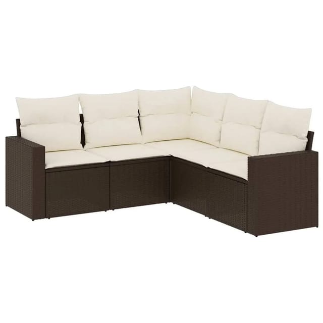 vidaXL 5-Tlg Garten-Sofagarnitur mit Kissen Braun Poly Rattan 3251290