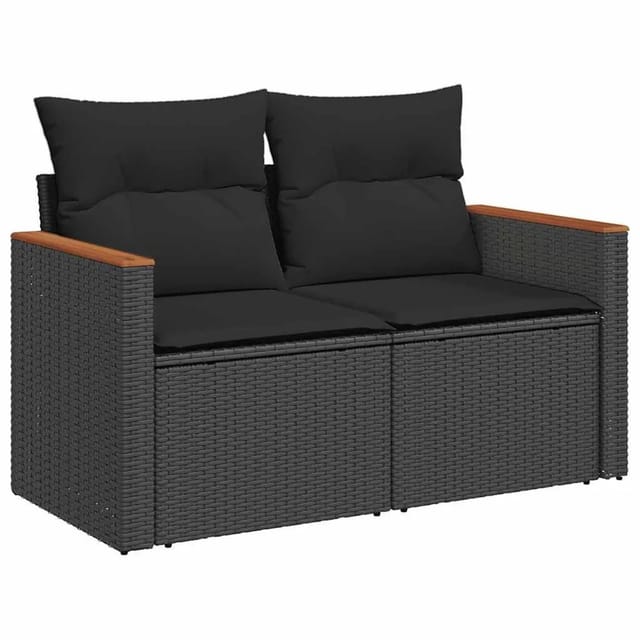 vidaXL Gartensofa mit Kissen 2-Sitzer Schwarz Poly Rattan 365993