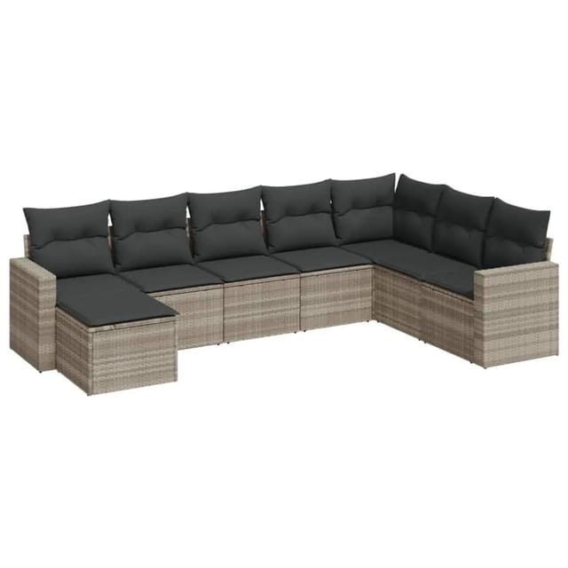vidaXL 8-Tlg Garten-Sofagarnitur mit Kissen Hellgrau Poly Rattan 3251699