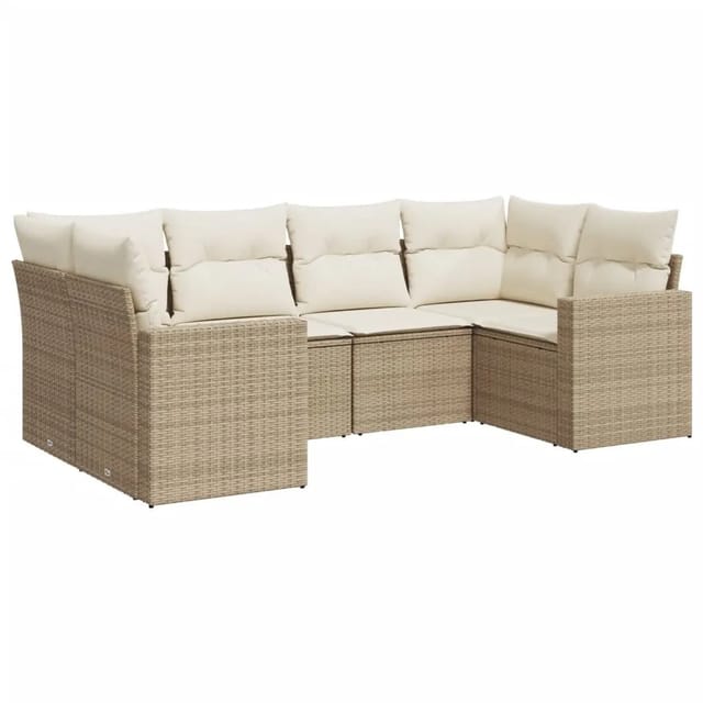 vidaXL 6-Tlg Garten-Sofagarnitur mit Kissen Beige Poly Rattan 3251715
