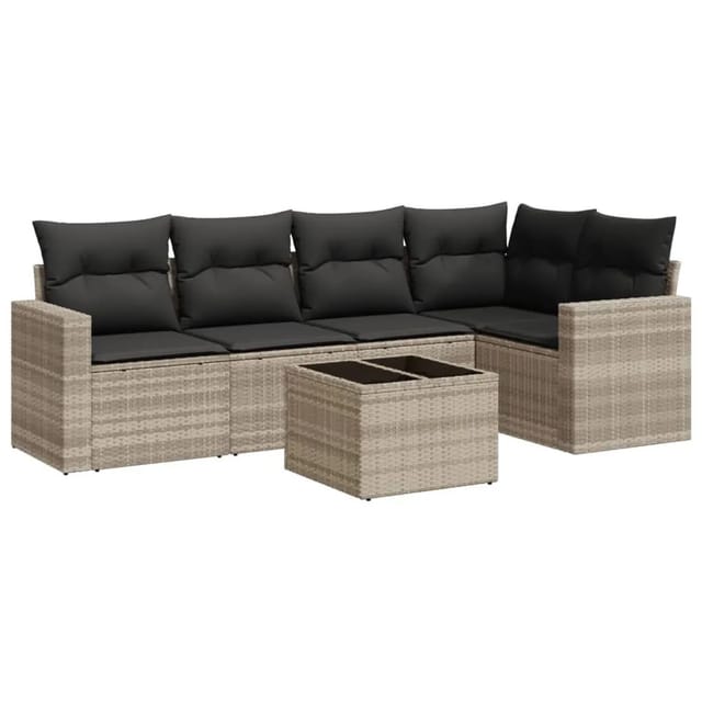 vidaXL 6-Tlg Garten-Sofagarnitur mit Kissen Hellgrau Poly Rattan 3251279
