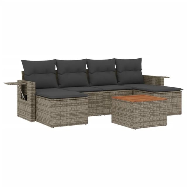 vidaXL 7-Tlg Garten-Sofagarnitur mit Kissen Grau Poly Rattan 3224688