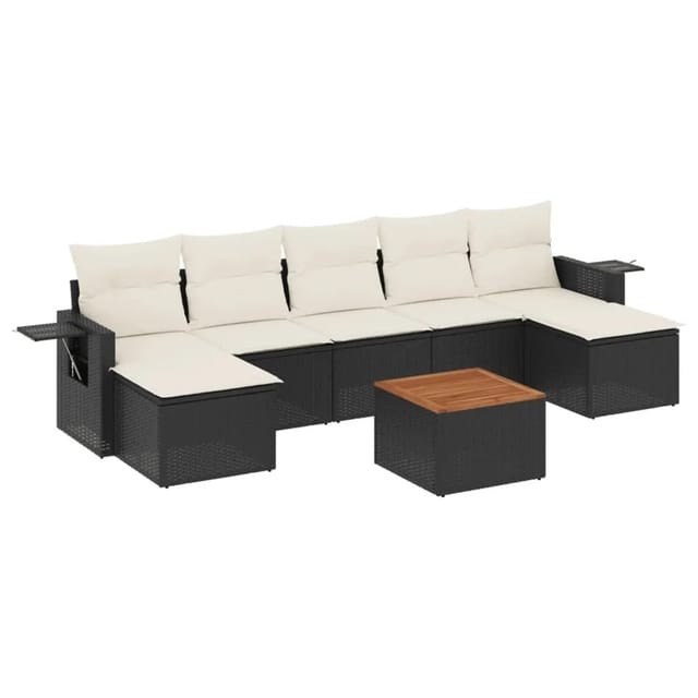 vidaXL 8-Tlg Garten-Sofagarnitur mit Kissen Schwarz Poly Rattan 3224691
