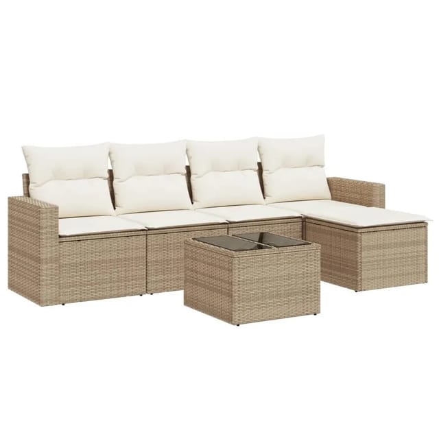 vidaXL 6-Tlg Garten-Sofagarnitur mit Kissen Beige Poly Rattan 3251235