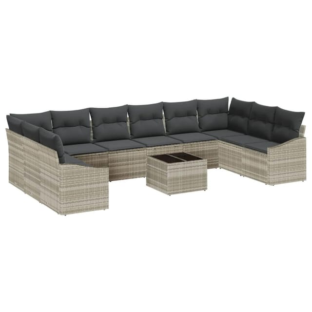 vidaXL Gartensofa-Set mit Speicher Hellgrau Poly-Rattan 3355581